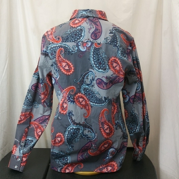 Luchiano Visconti Multi Color Gray Paisley Blouse, Size M - Picture 3 of 8
